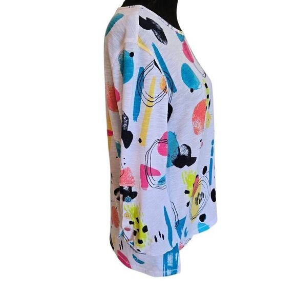 Multiples Womens Abstract Multi Color Flare Sleeve Art to Wear Top Small - Picture 5 of 11